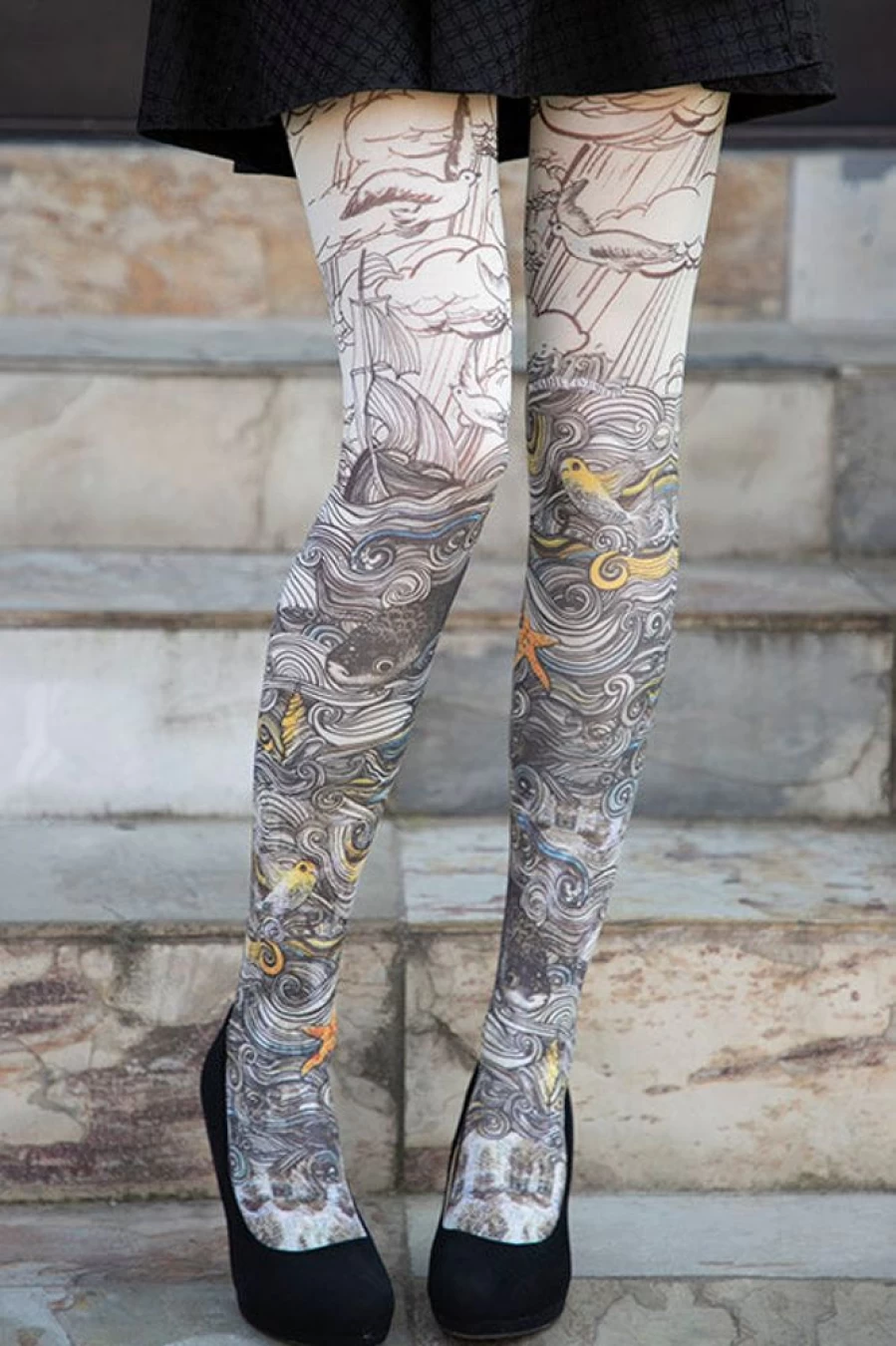 Marie Antoilette Sous Le Vent Floral Printed Tights - Elegant Fashion Leggings for Women