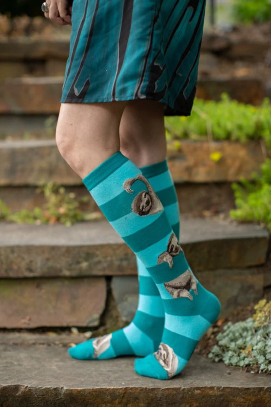 Mod Sock Sloth Striped Knee-High Socks for Women - Fun Animal Print Fashion Socks
