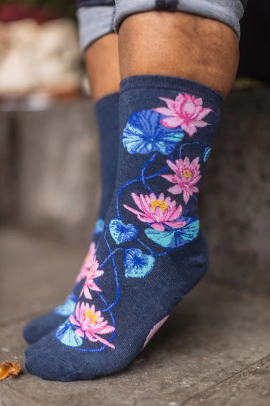 Mod Sock Moonlight Lotus Pattern Cotton Crew Socks for Men and Women