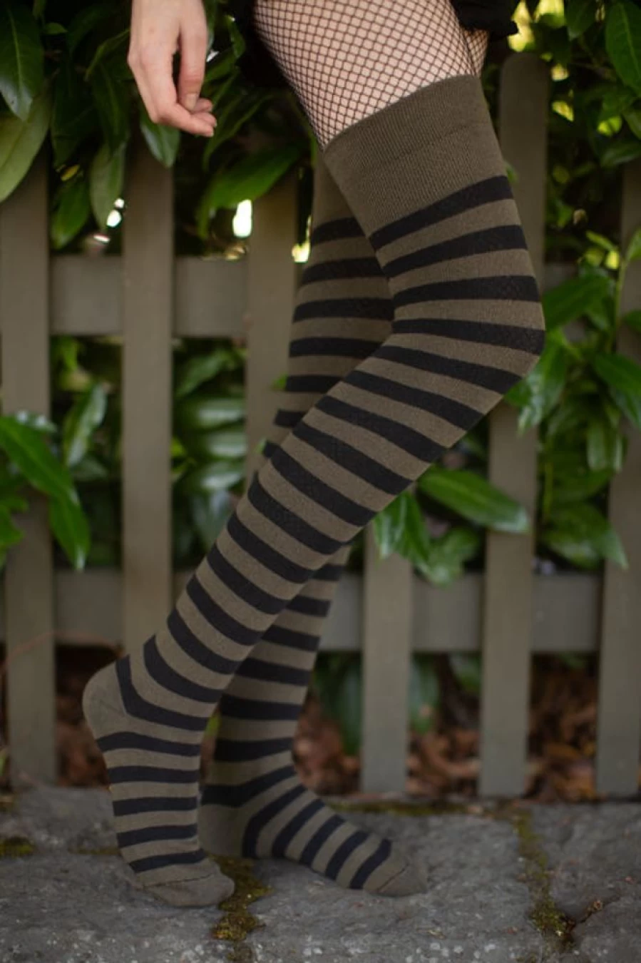 Dreamer Socks Women's Striped Thigh High Socks - Extraordinary Forest Design