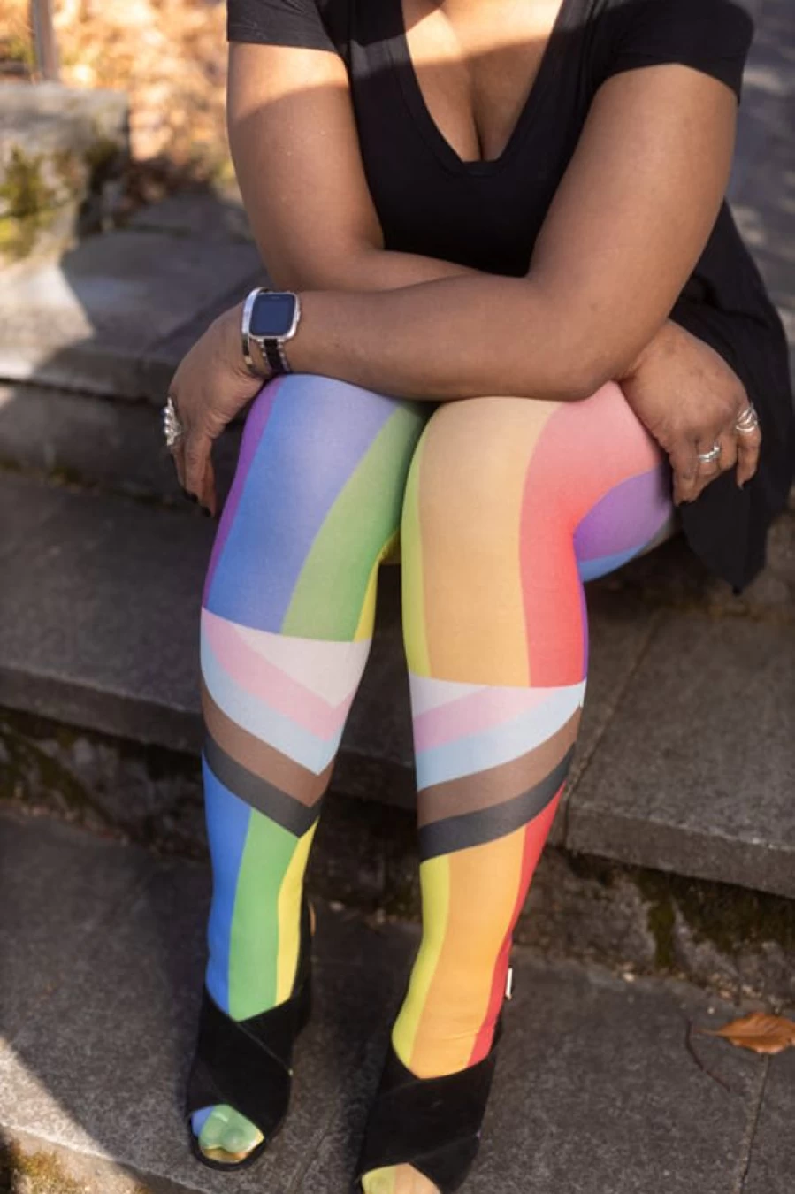 "Tabbisocks Pride Progress Flag Plus Size Tights - LGBTQ+ Inclusive Comfortable Stretchy Leggings"