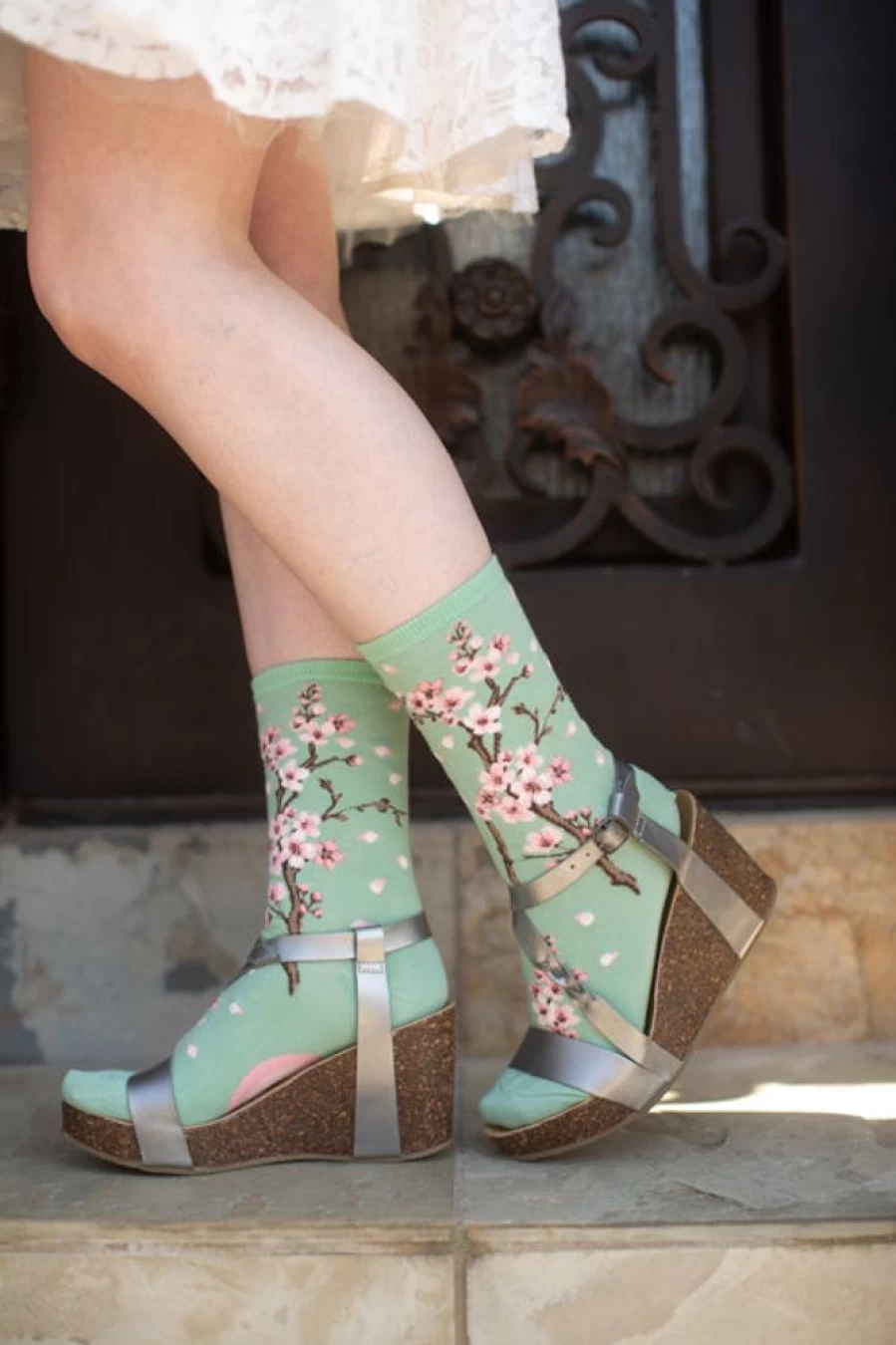 Mod Sock Women's Cherry Blossom Floral Crew Socks - Soft Comfortable Casual Spring Socks