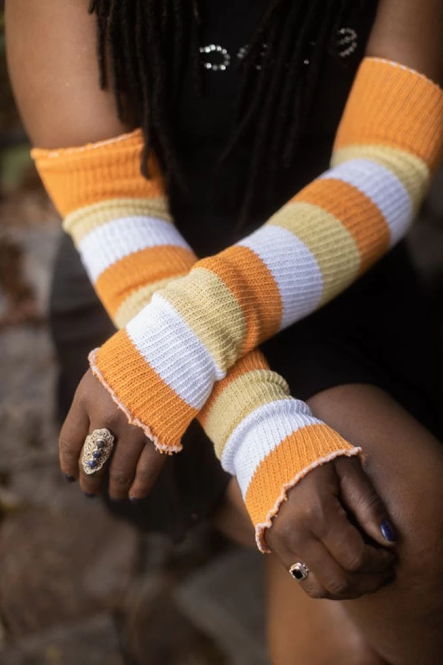 DreaM Stockings Candy Corn Stripes Leg Warmers - Festive Halloween Knitwear