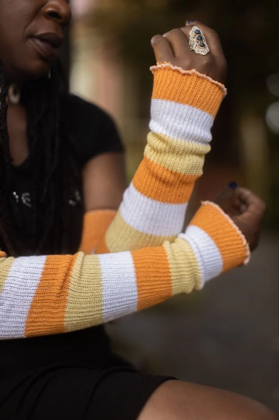 DreaM Stockings Candy Corn Stripes Leg Warmers - Festive Halloween Knitwear
