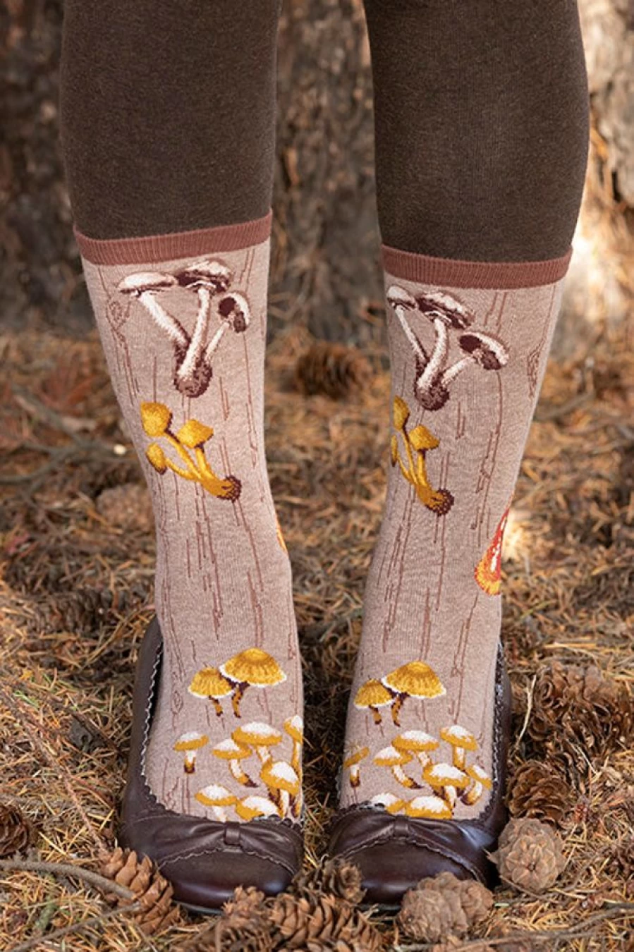 Mod Sock Forest Mushrooms Crew Socks - Cozy Fungi Print Unisex Hiking Socks