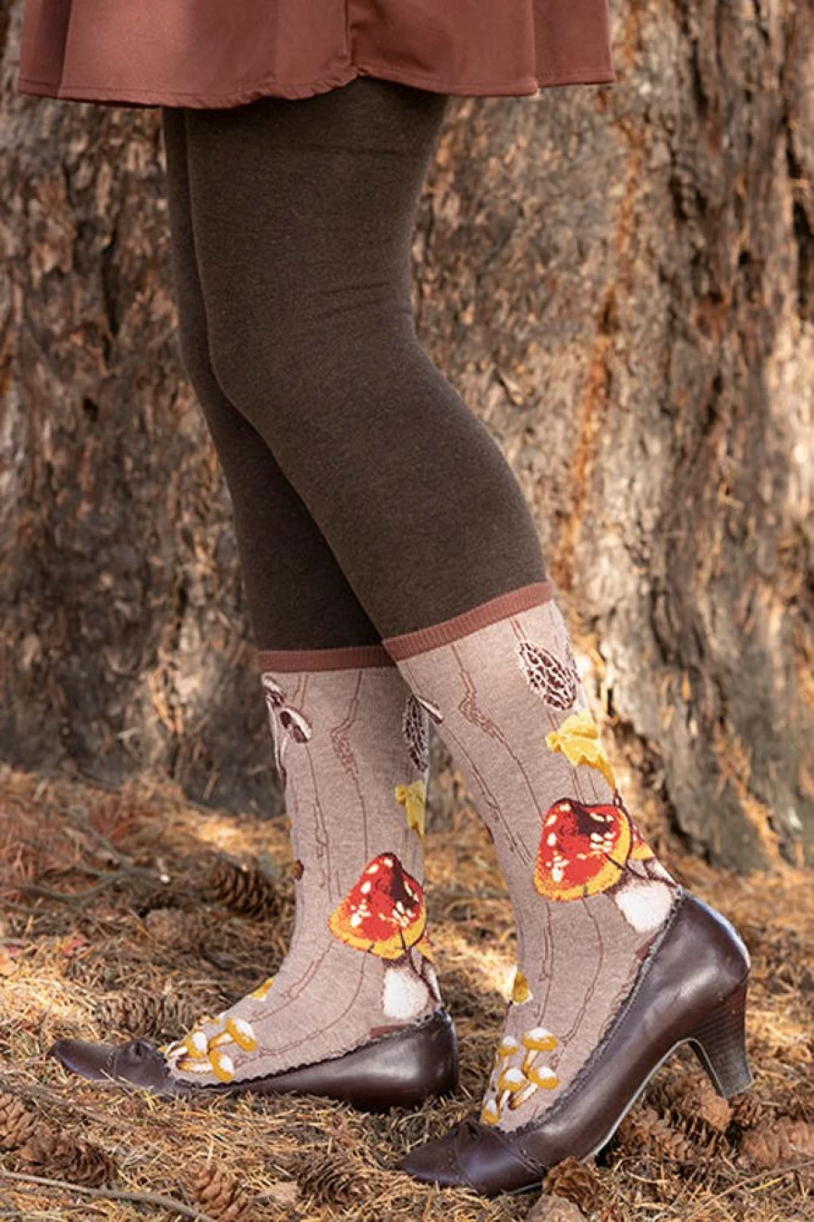 Mod Sock Forest Mushrooms Crew Socks - Cozy Fungi Print Unisex Hiking Socks