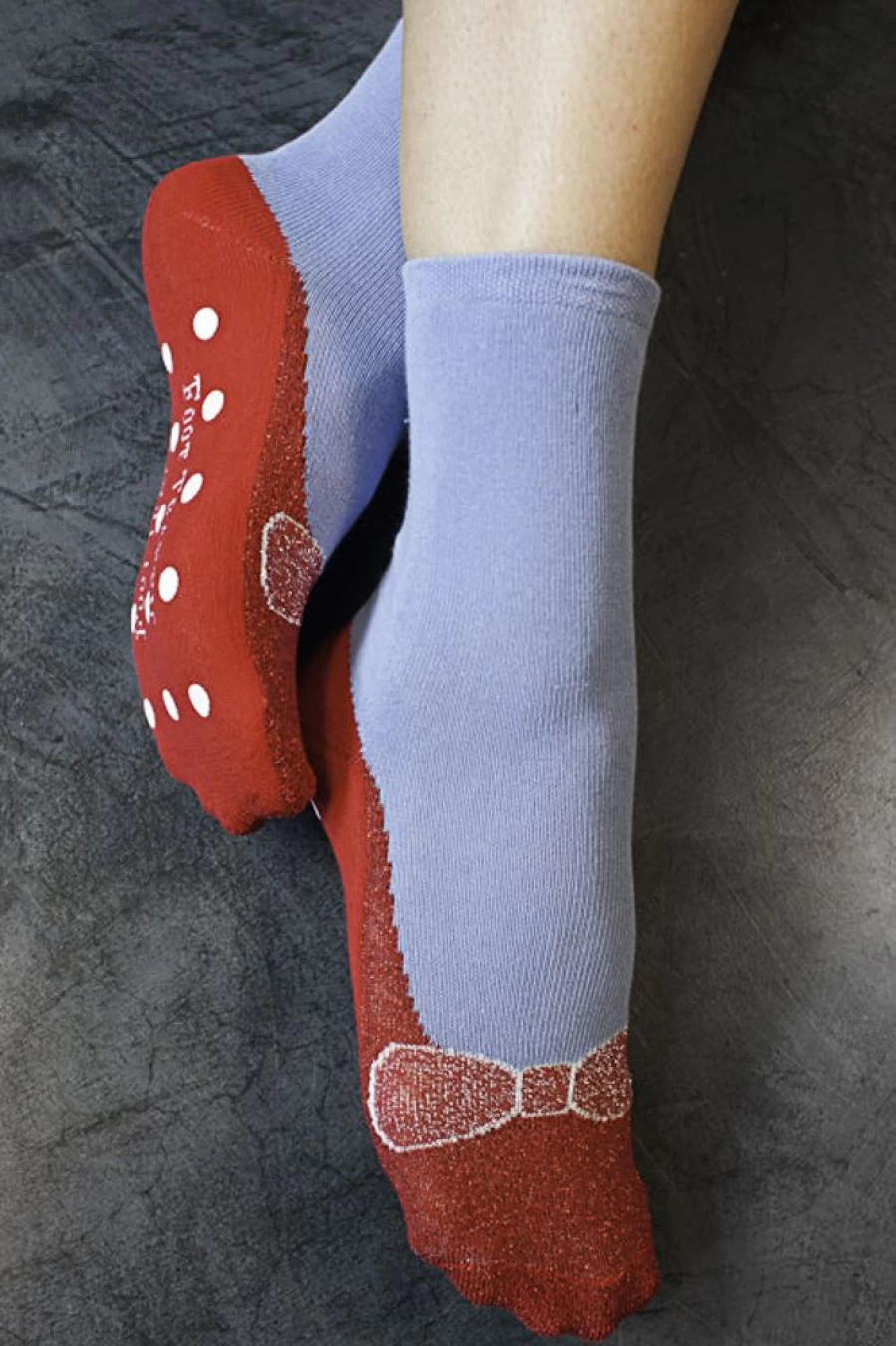 Foot Traffic Women's Ruby Slipper Socks - Cozy Red Glitter Socks with Non-Slip Grips