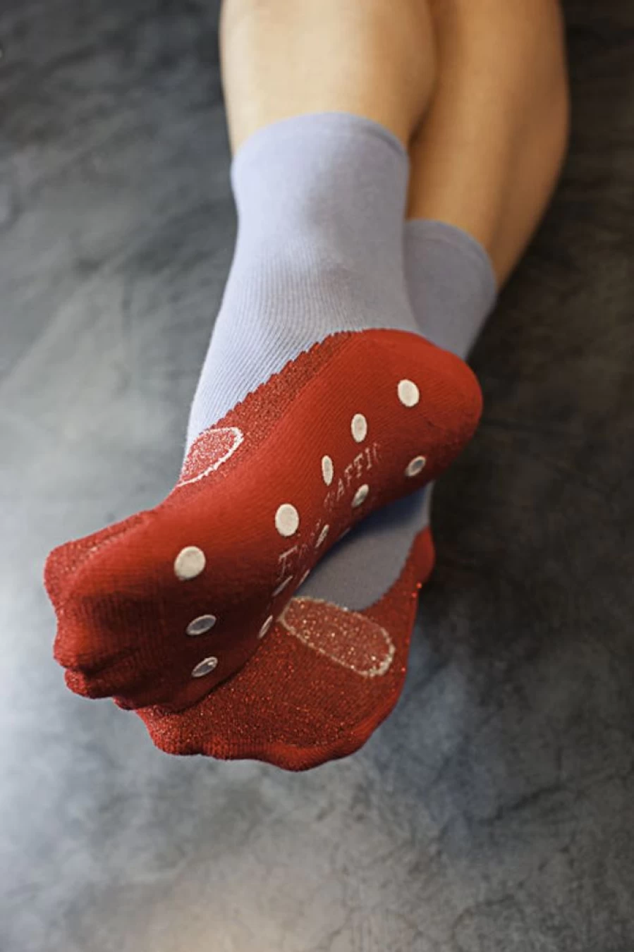 Foot Traffic Women's Ruby Slipper Socks - Cozy Red Glitter Socks with Non-Slip Grips