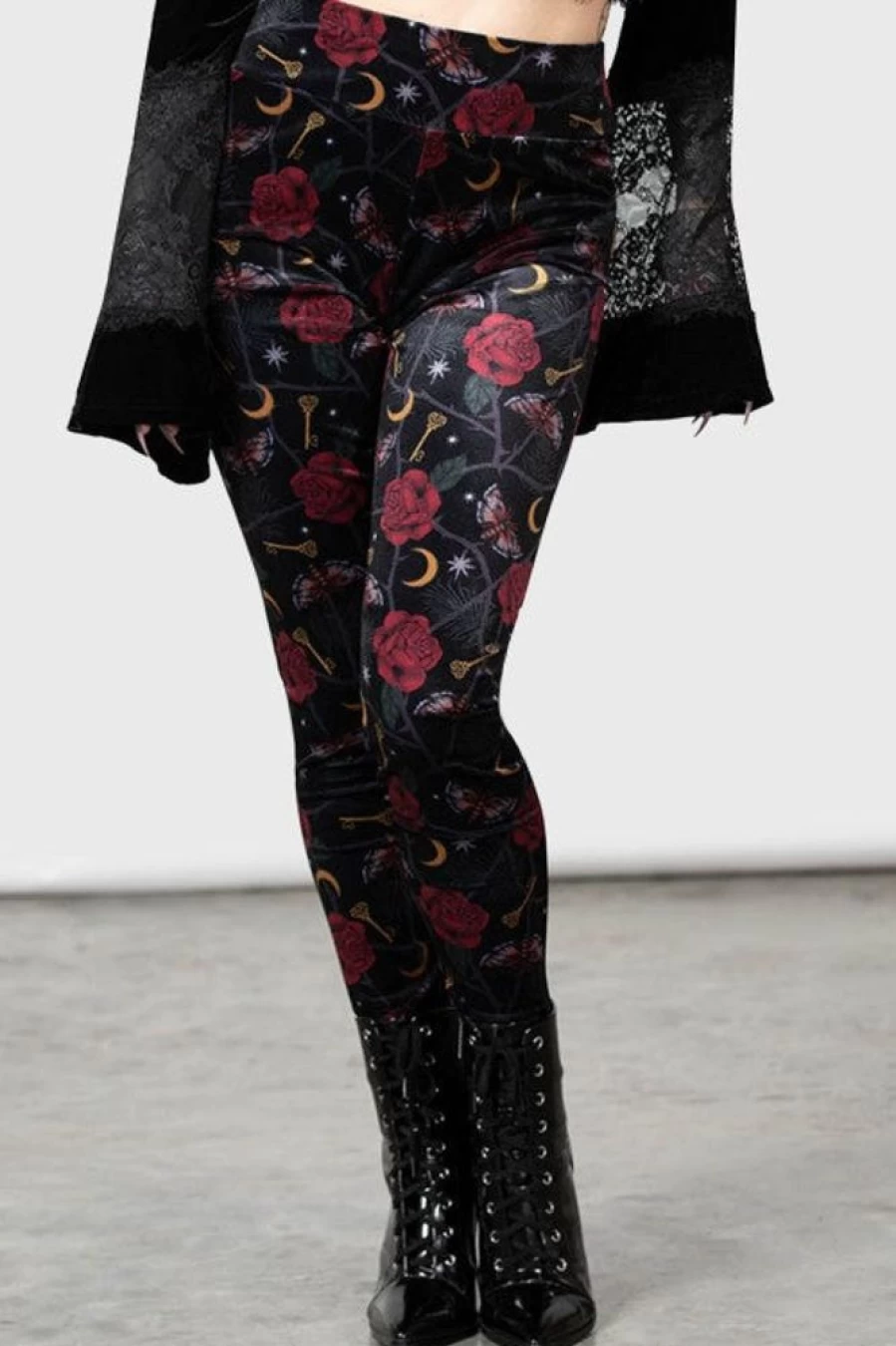 Killstar Ora Velvet Leggings - Gothic Velvet Yoga Pants for Women, Occult & Witchy Style, Stretchy Soft Comfort