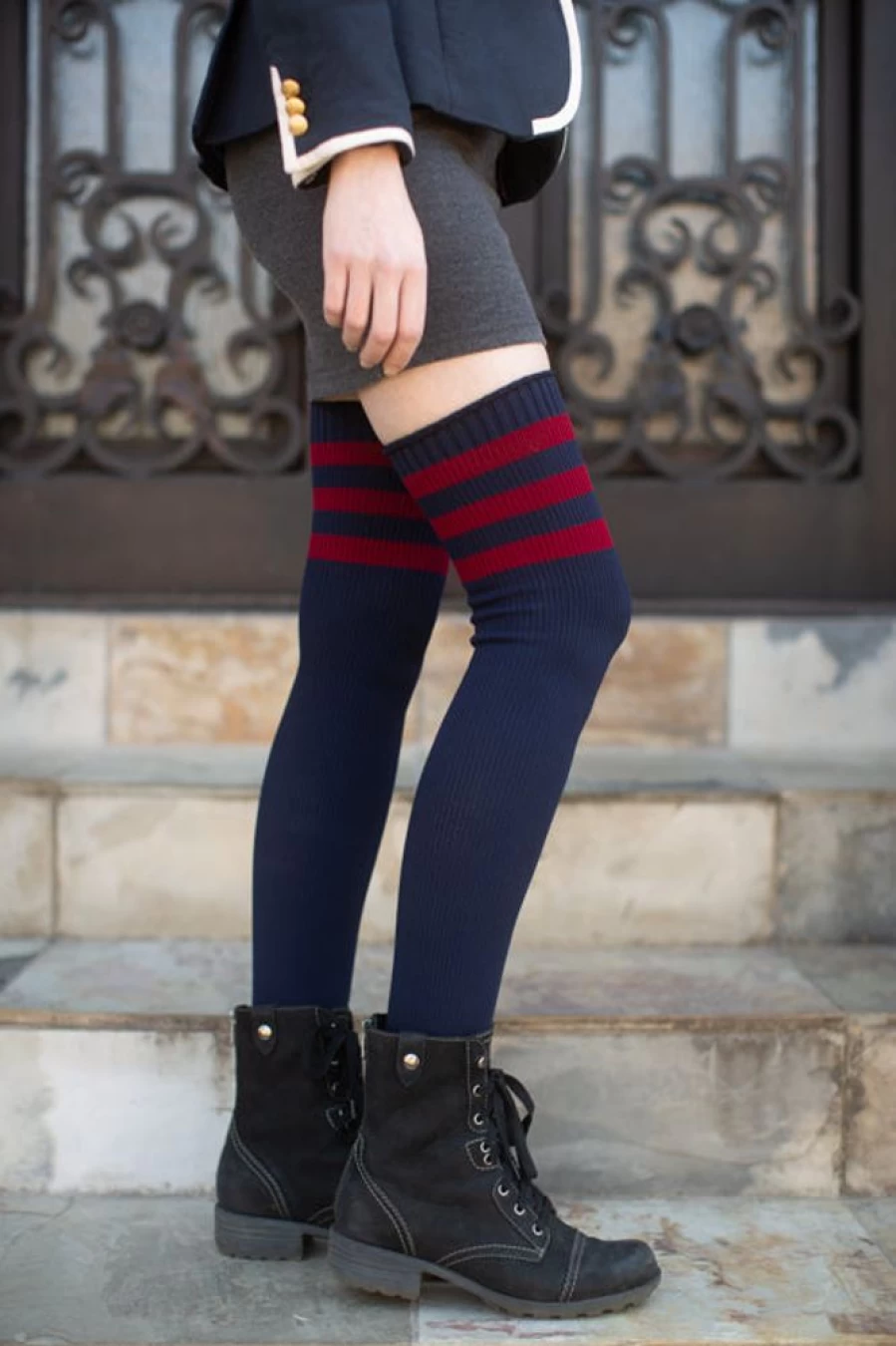 Dreamer Socks Preppy Thigh High Socks for Women - Vintage Americana Style Oops! Knee-High Stockings