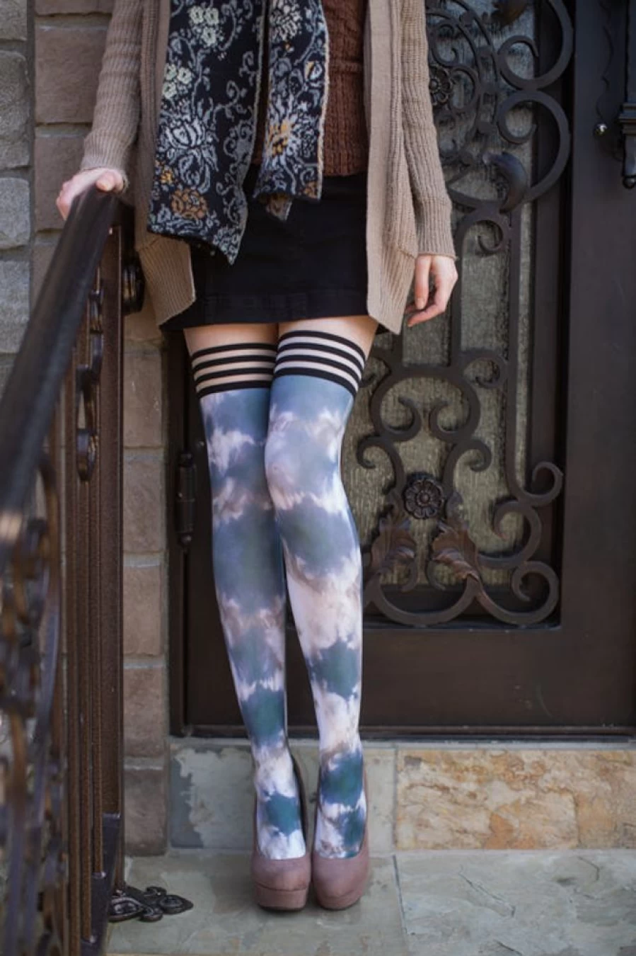 Kix'ies Mackenzie Tie Dye Stay-Up Thigh High Socks for Women