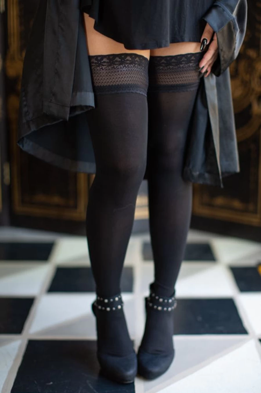 Glamory Stay Up Lace Top Opaque Stockings - Vital Fashion Hosiery