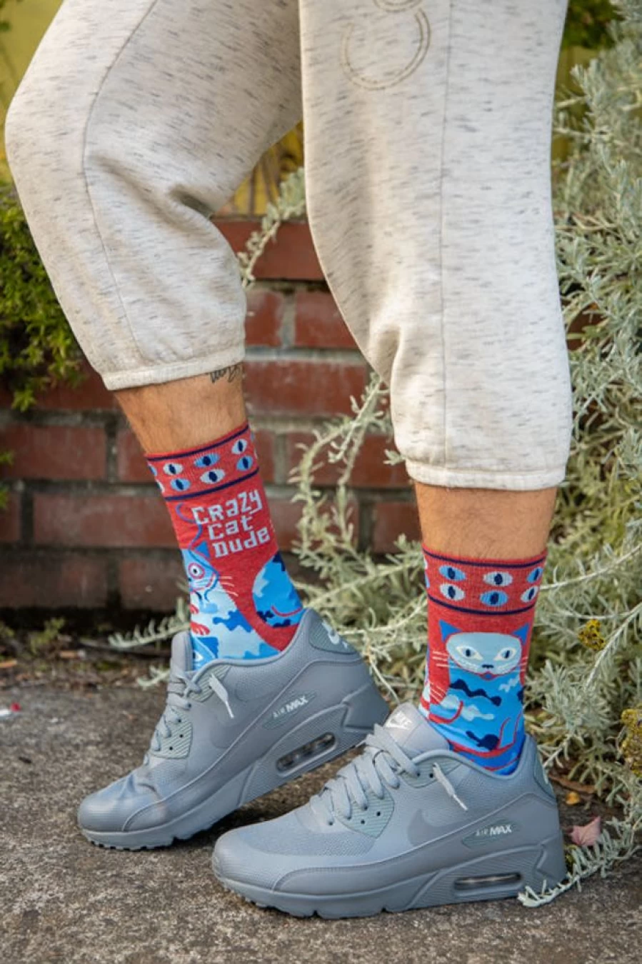 "BlueQ Crazy Cat Dude Crew - Fun Graphic Novelty Socks for Men & Women"