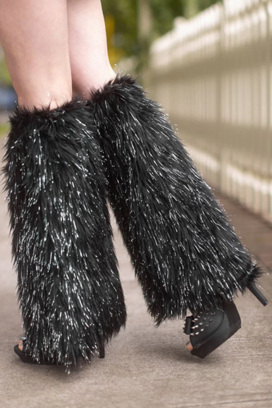 Leg Avenue Furry Glitter Leg Warmers - Lurex Knit Winter Boot Cuffs for Women