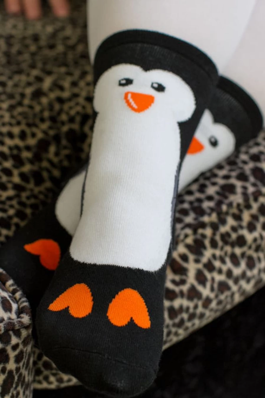 Foot Traffic Cozy Penguin Slipper Socks for Adults - Warm Non-Slip Winter House Shoes