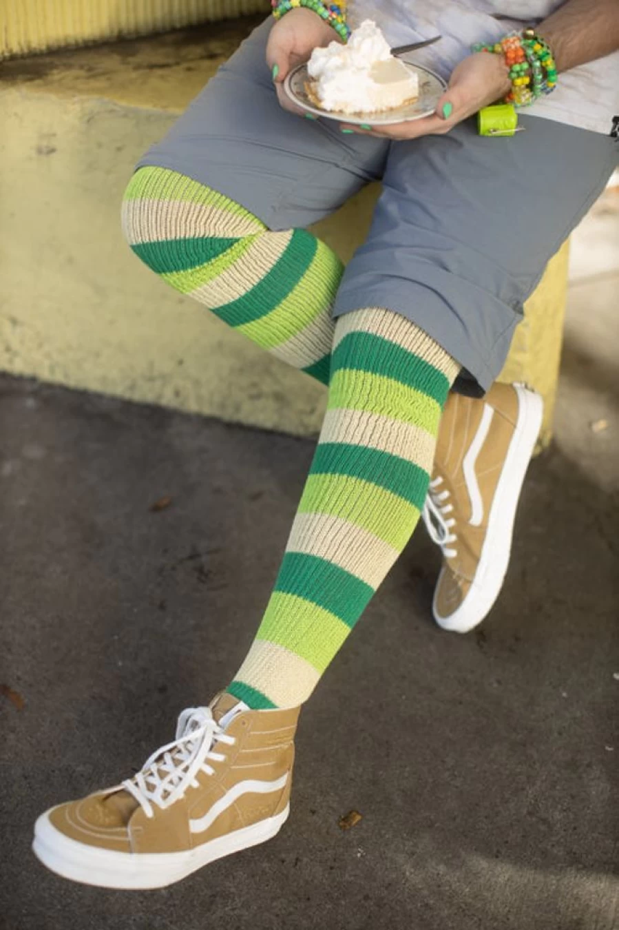 DreaM Stockings Key Lime Striped Thigh High Socks - Bold Striped Knee-High Stockings for Women