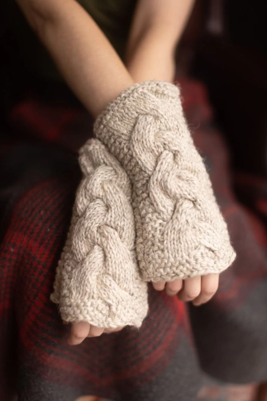 The Collection Royal Rustic Wool Cable Knit Arm Warmers - Cozy Handmade Fingerless Gloves