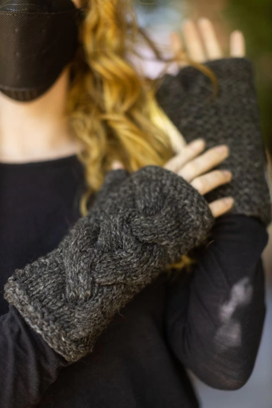 The Collection Royal Rustic Wool Cable Knit Arm Warmers - Cozy Handmade Fingerless Gloves