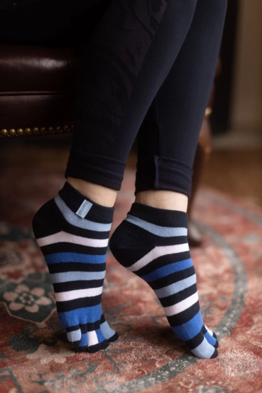 ToeToe Striped Ankle Socks for Women & Men - Breathable Toe Socks for Yoga, Running, Sports