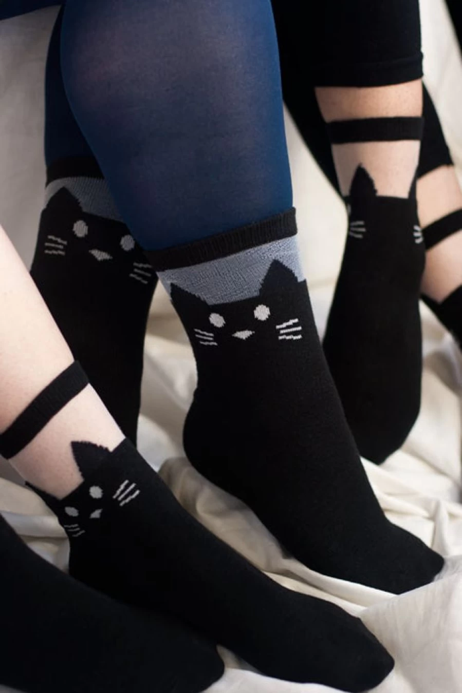 Leg Avenue Black Cat Sheer & Opaque Ankle Socks for Women
