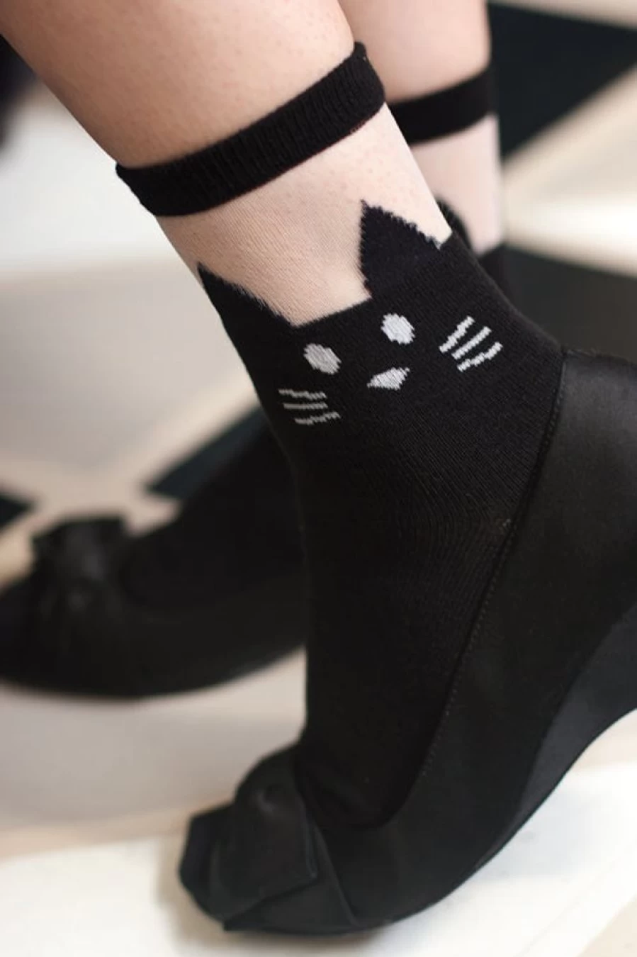 Leg Avenue Black Cat Sheer & Opaque Ankle Socks for Women