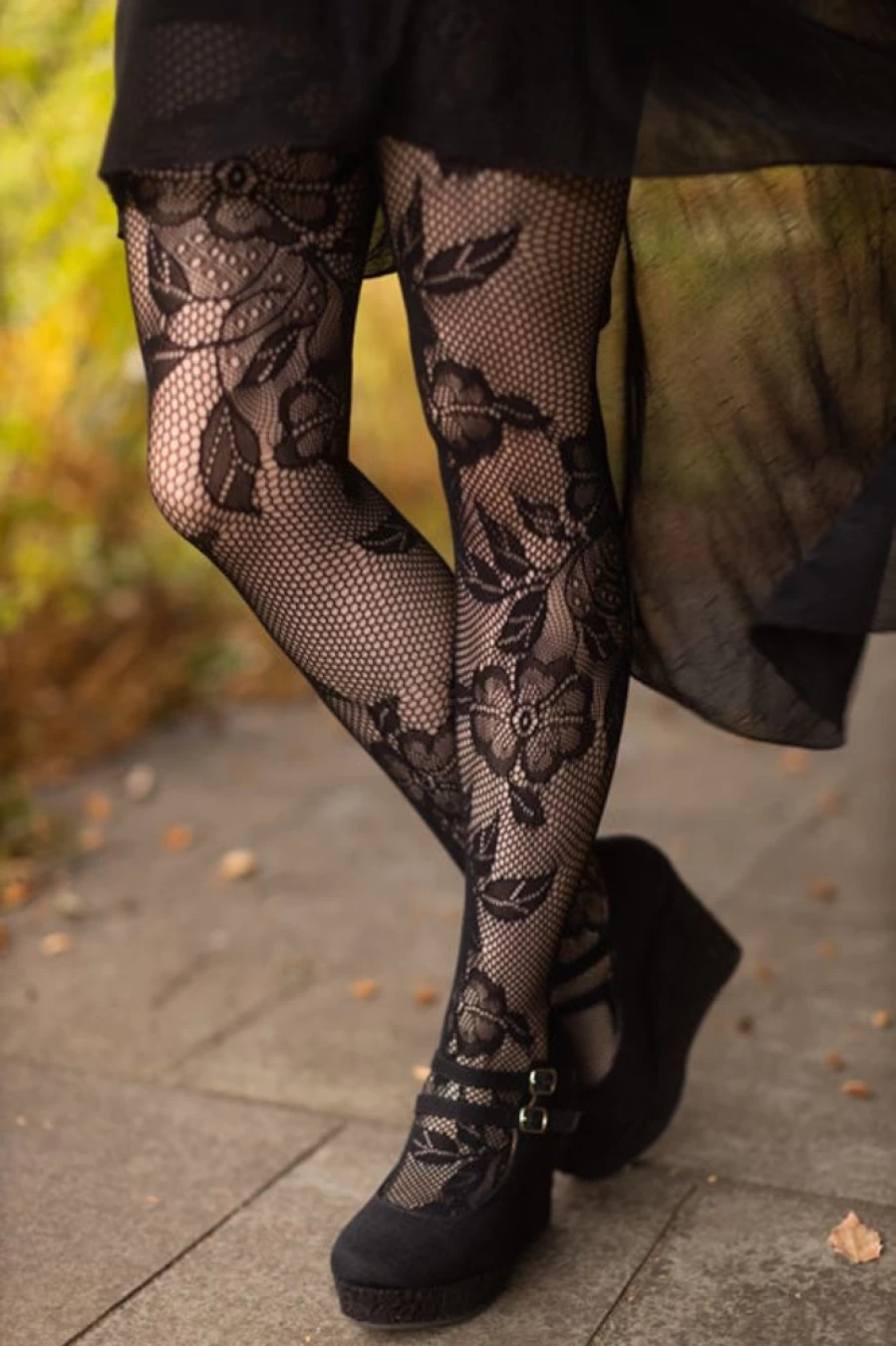 Killer Legs Floral Lace Net Tights - Blooming Floral Pattern Sheer Tights for Women