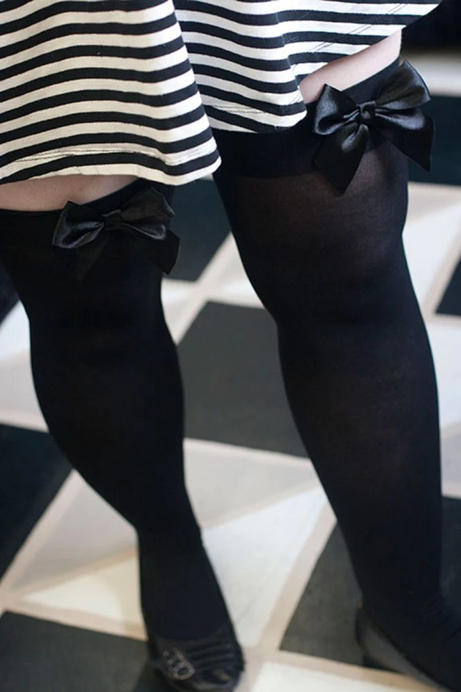 Leg Avenue Plus Size Opaque Thigh High Stockings with Decorative Bow - Stretchy Comfort Fit for Women
