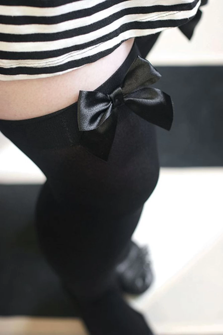 Leg Avenue Plus Size Opaque Thigh High Stockings with Decorative Bow - Stretchy Comfort Fit for Women