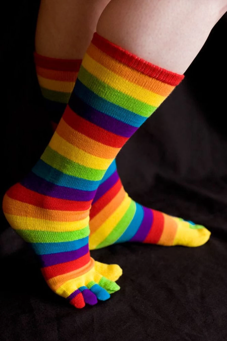 Foot Traffic Kids' Colorful Rainbow Striped Toe Socks - Fun & Comfortable Non-Slip Grip Socks for Boys and Girls