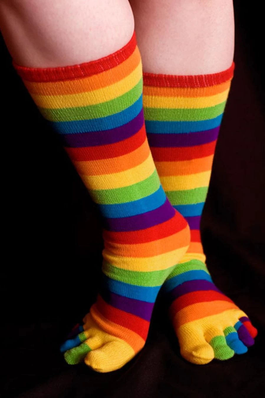 Foot Traffic Kids' Colorful Rainbow Striped Toe Socks - Fun & Comfortable Non-Slip Grip Socks for Boys and Girls