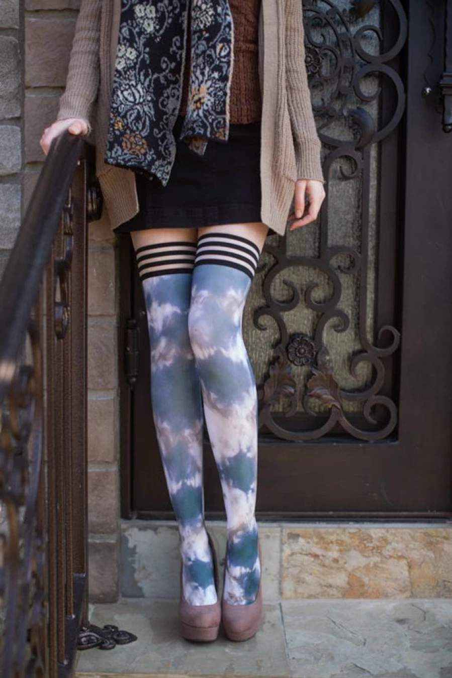 Kix'ies Mackenzie Tie Dye Stay-Up Thigh High Socks for Women