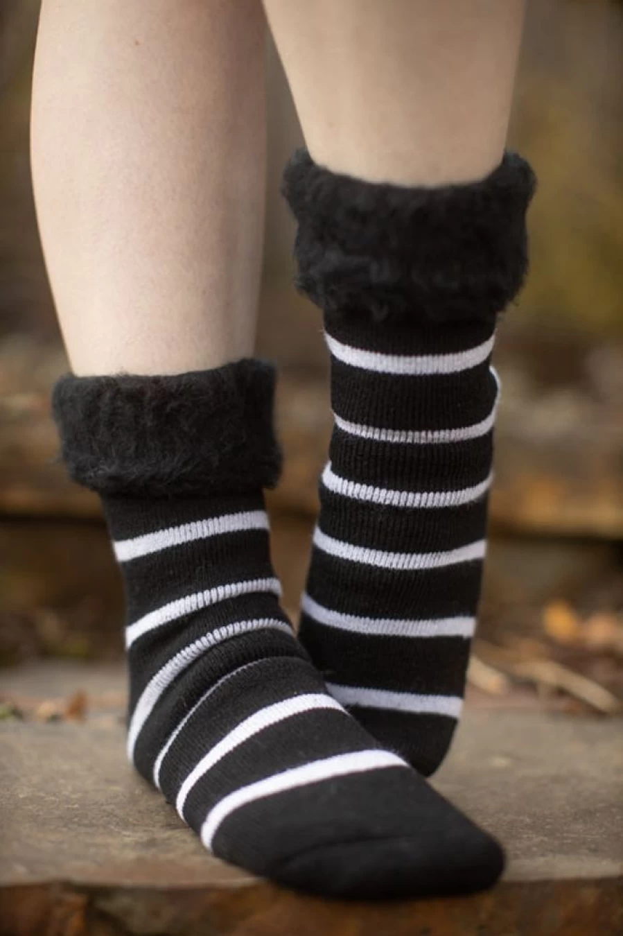 Outer Gear Striped Wool Bed Socks for Women & Men - Warm Winter Socks from New Zealand