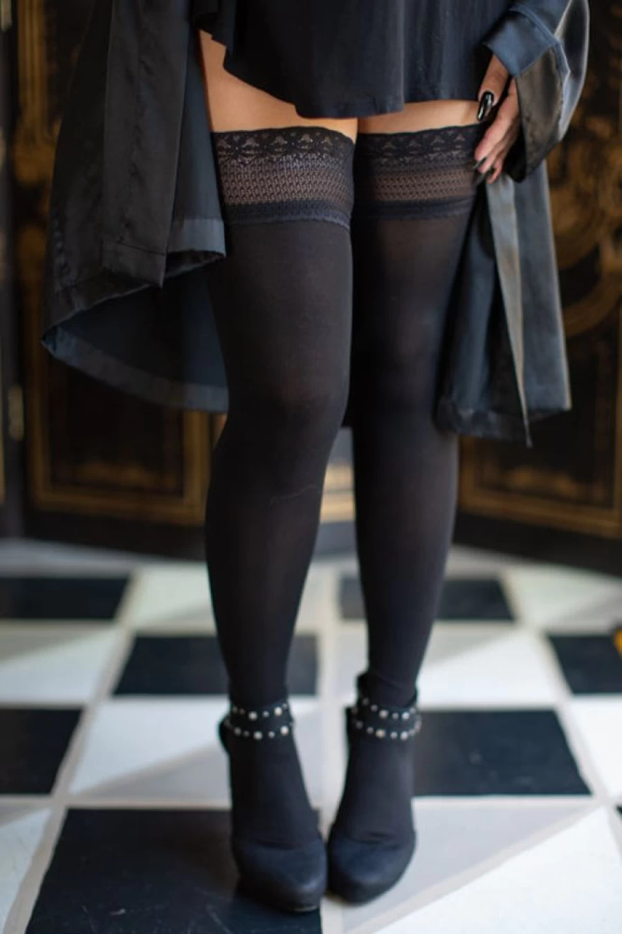 Glamory Stay Up Lace Top Opaque Stockings - Vital Fashion Hosiery