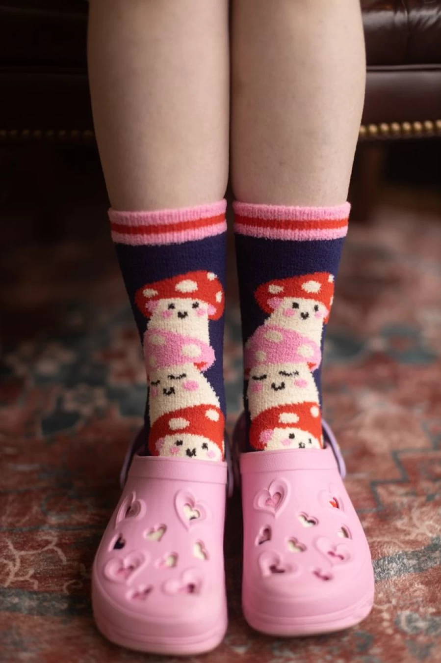 "Sock It To Me Magic Mushroom Slipper Socks - Cozy & Whimsical Non-Slip House Shoes"