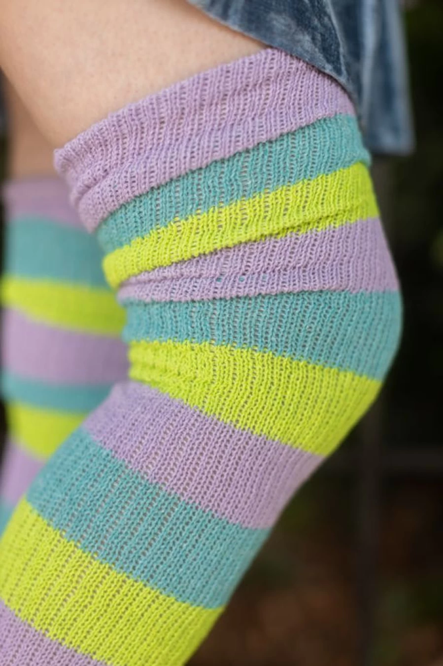 DreaM Stockings Sherbet Stripes Thigh High Socks - Colorful Striped Knee-High Hosiery