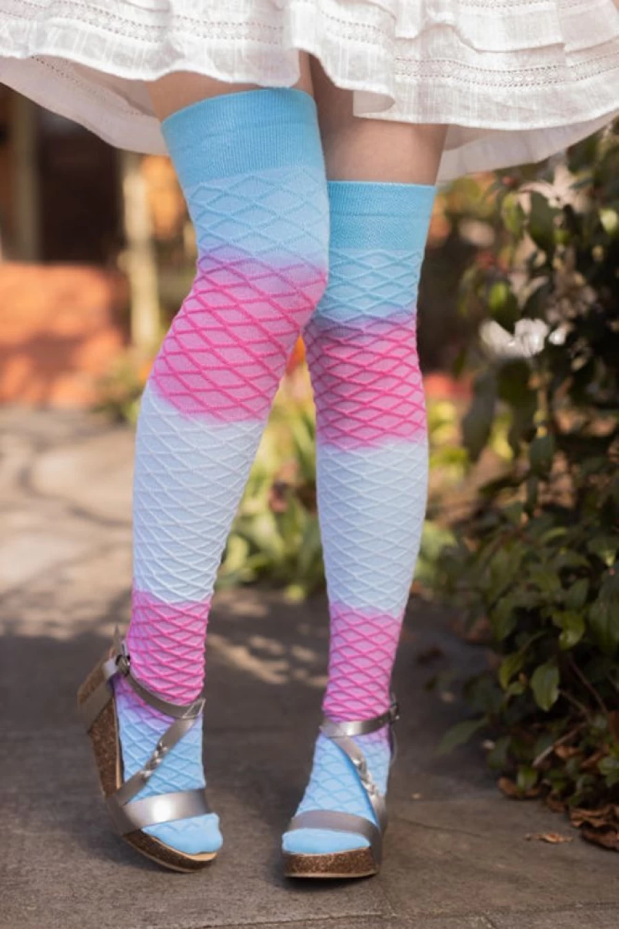 "Love Lite Precision Tie Dye Mermaid Thigh High Socks – Vibrant Dip Dye Fashion"
