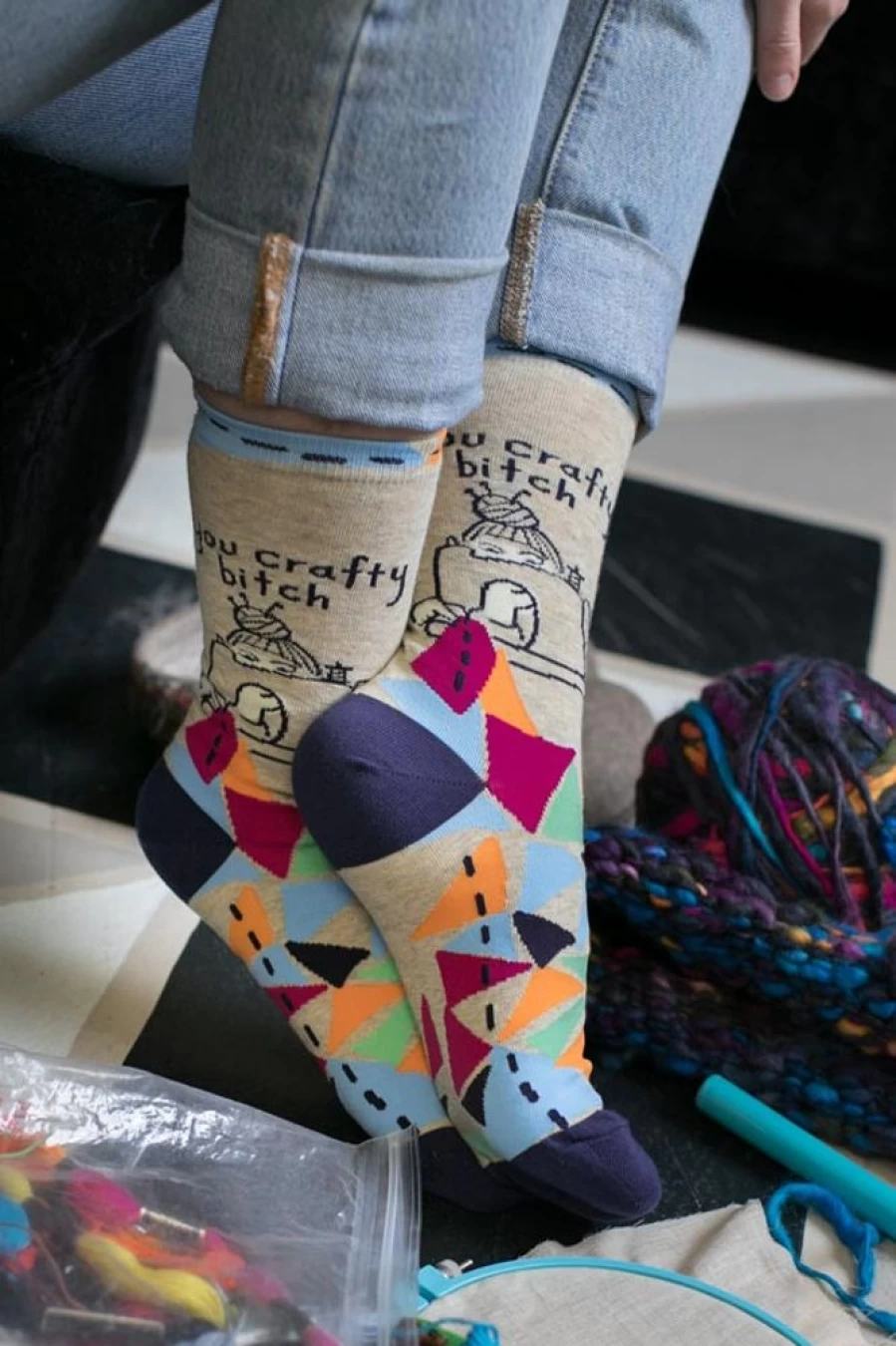 "BlueQ You Crafty Bitch Crew Sarcastic Novelty Socks"