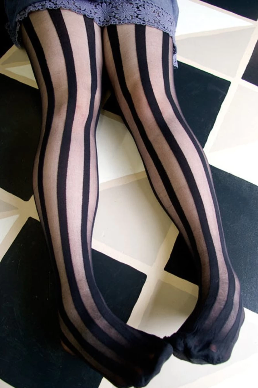Leg Avenue Sheer & Opaque Vertical Striped Tights - Fashionable Fishnet Pantyhose for Women