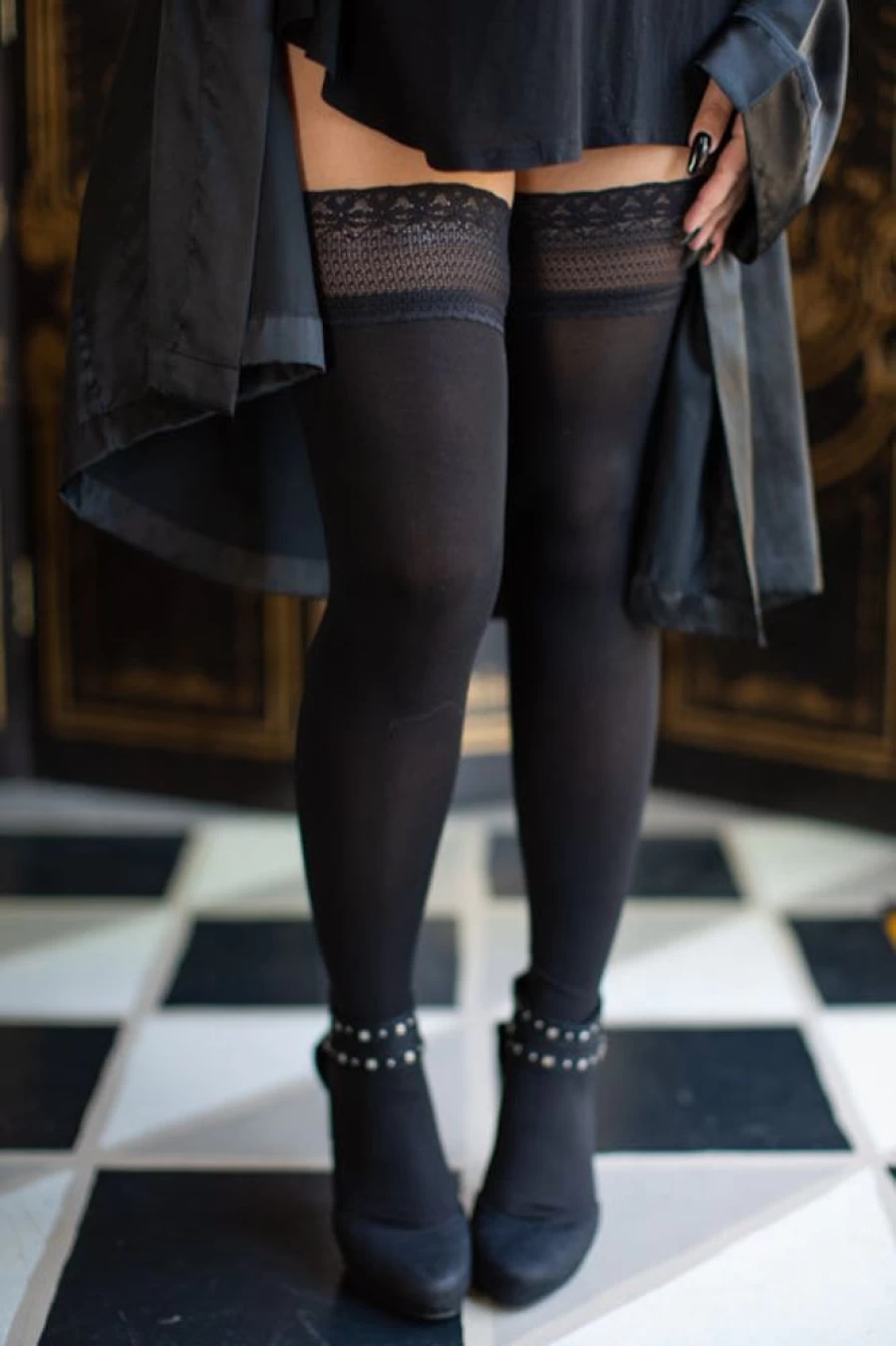 Glamory Stay Up Lace Top Opaque Stockings - Vital Fashion Hosiery