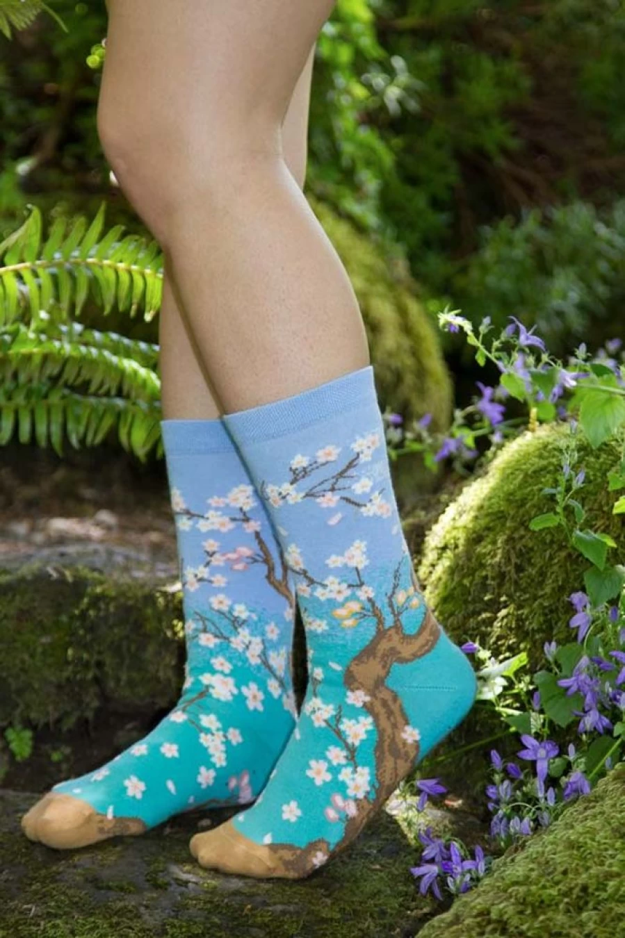 Ozone Women's Spring Cherry Blossom Print Mid-Calf Socks