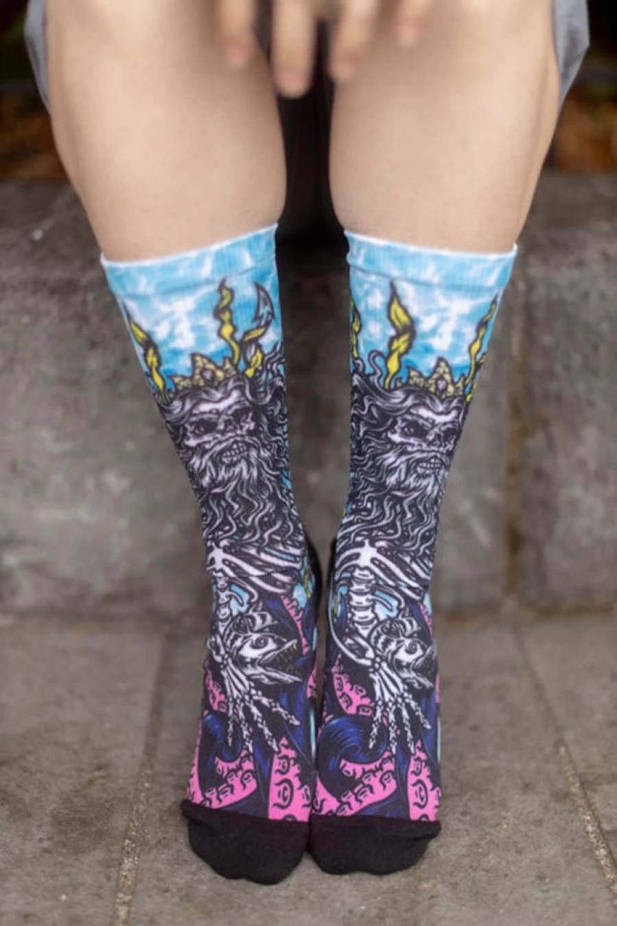 "Socksmith King Poseidon Crew Socks - Mythical Ocean-Themed Comfort"