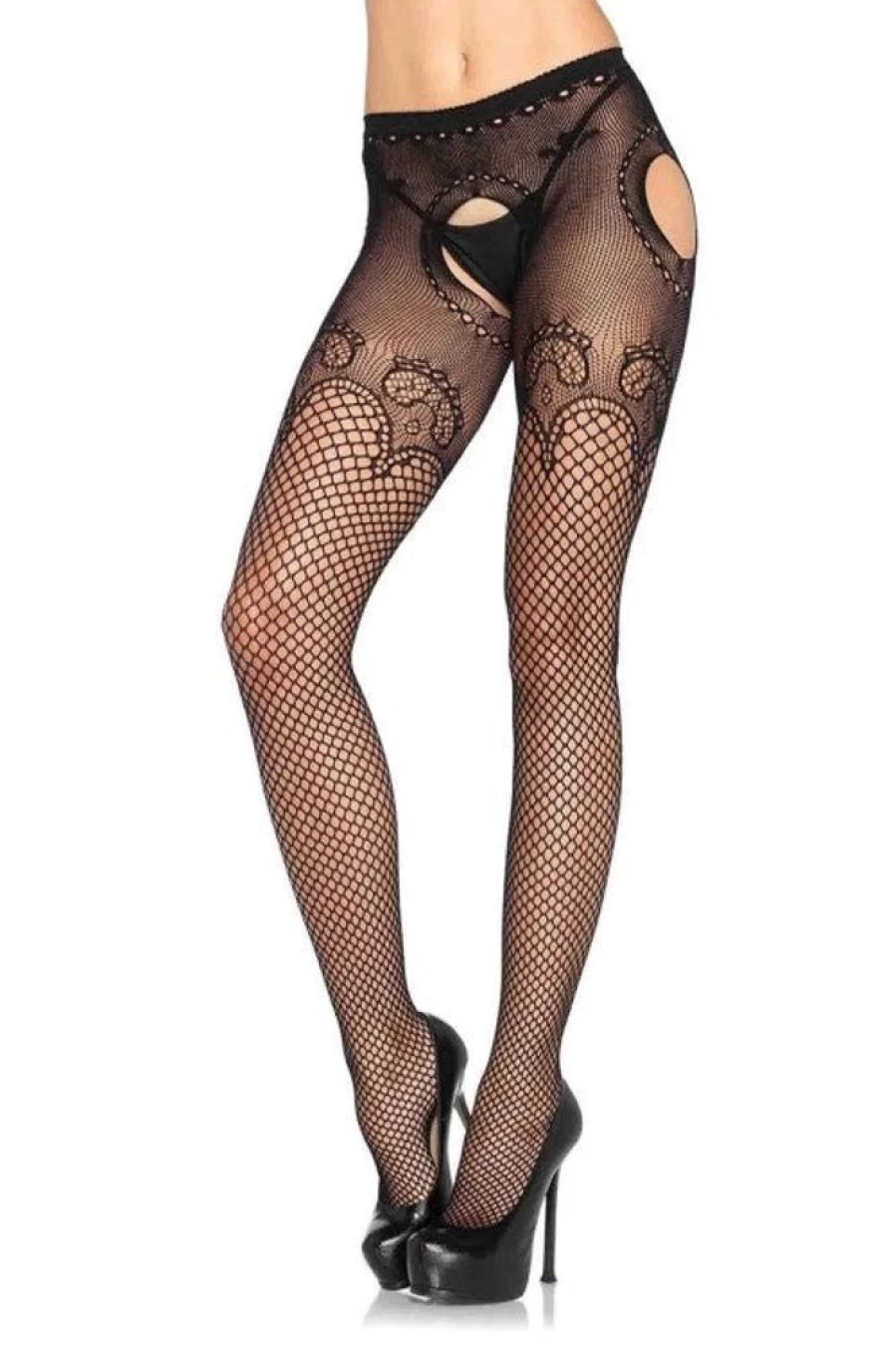 Leg Avenue Duchess Lace Top Industrial Net Suspender Tights for Women