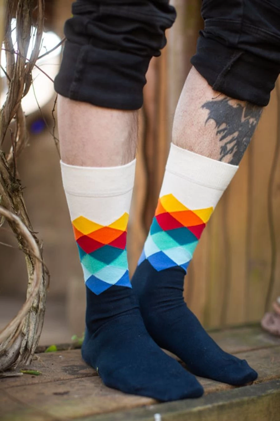 Happy Socks Faded Diamond Pattern Crew Socks - Colorful Comfortable Casual Wear
