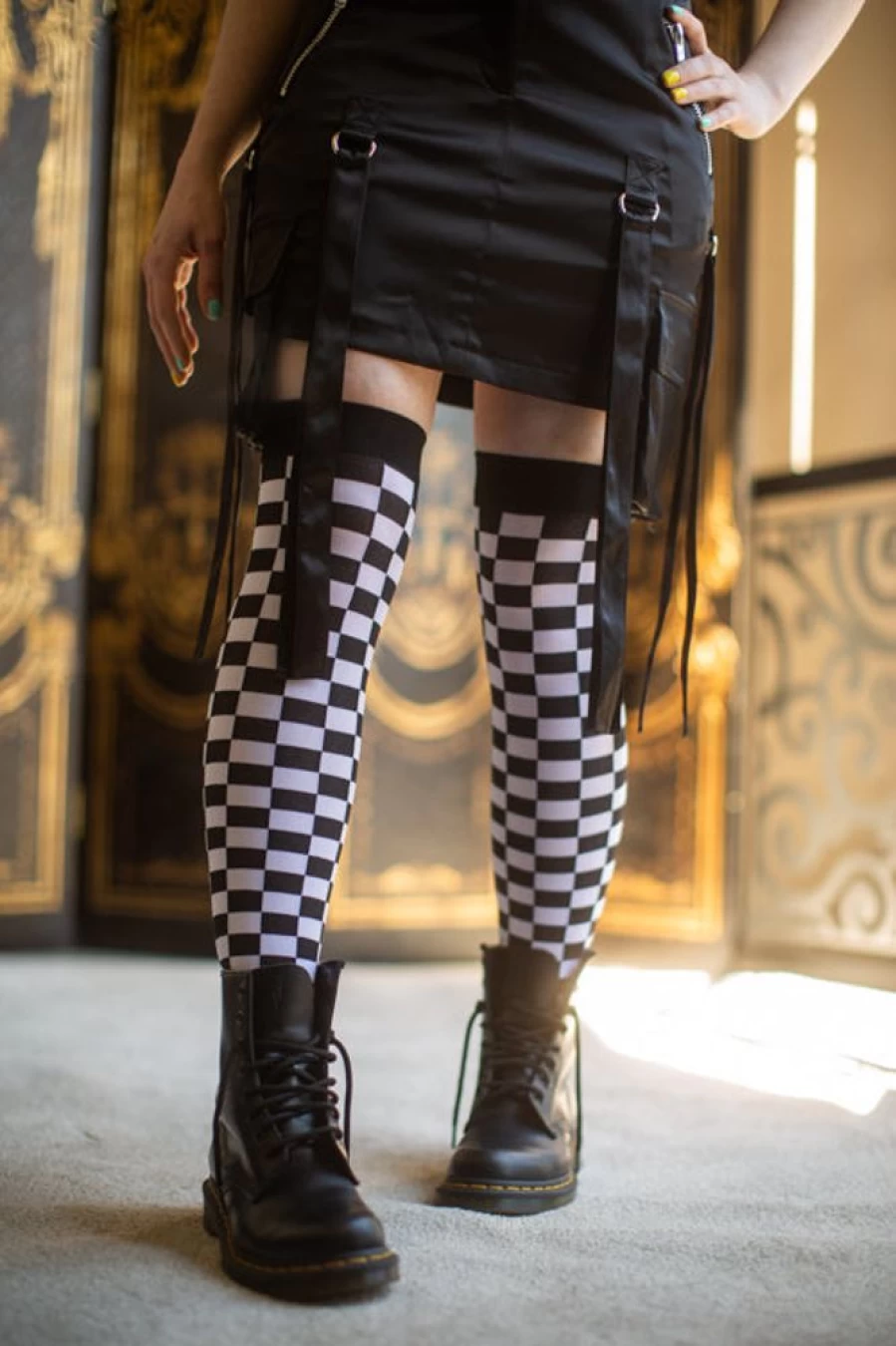 Leg Avenue Checkered Over The Knee Socks - Stylish Thigh-High Stockings for Women