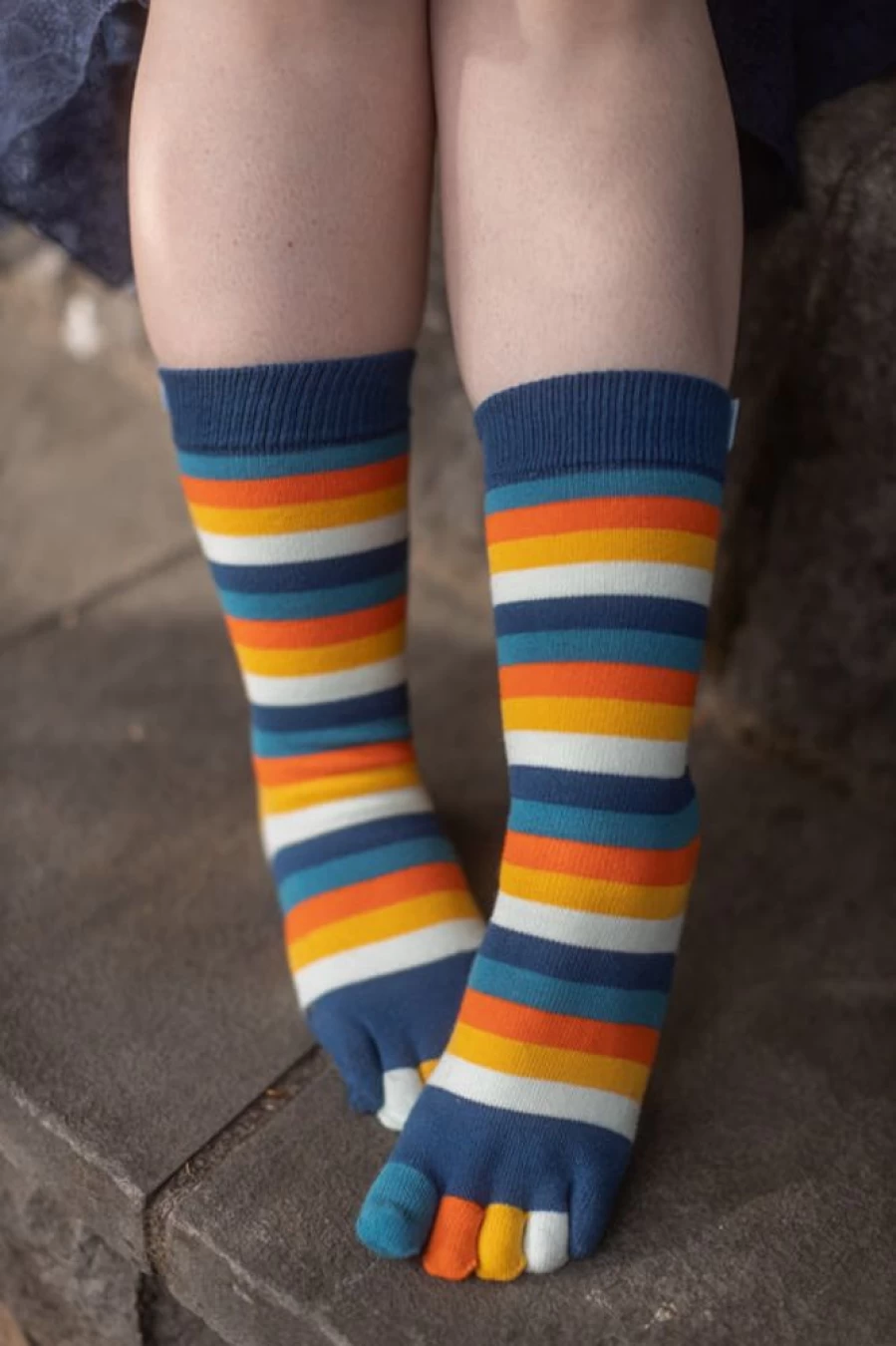 ToeToe Stripy Crew Toe Socks - Colorful Striped Comfort Socks for Men & Women