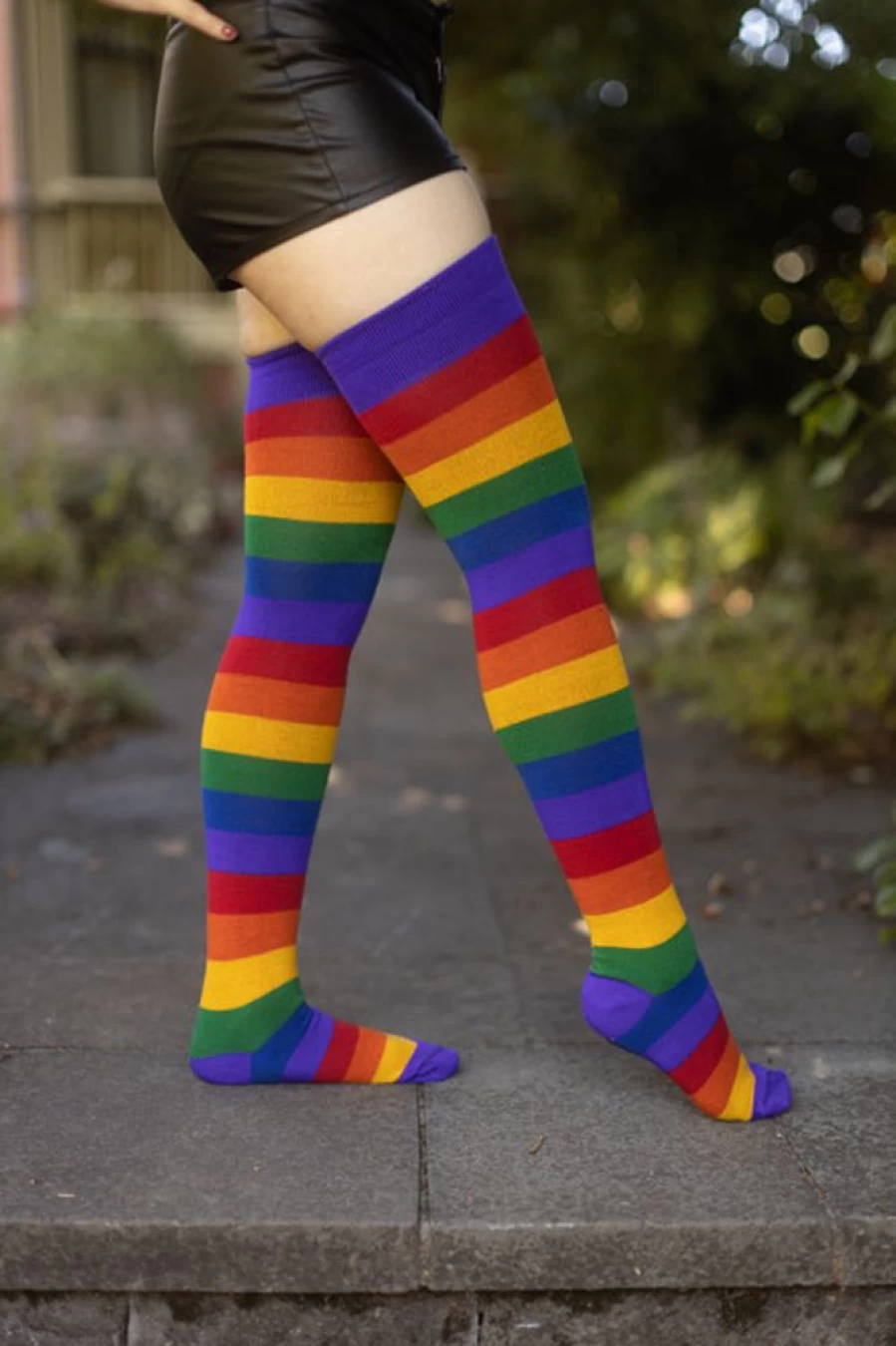 Dreamer Socks Rainbow Thigh High Socks for Women - Vibrant Striped Knee High Socks