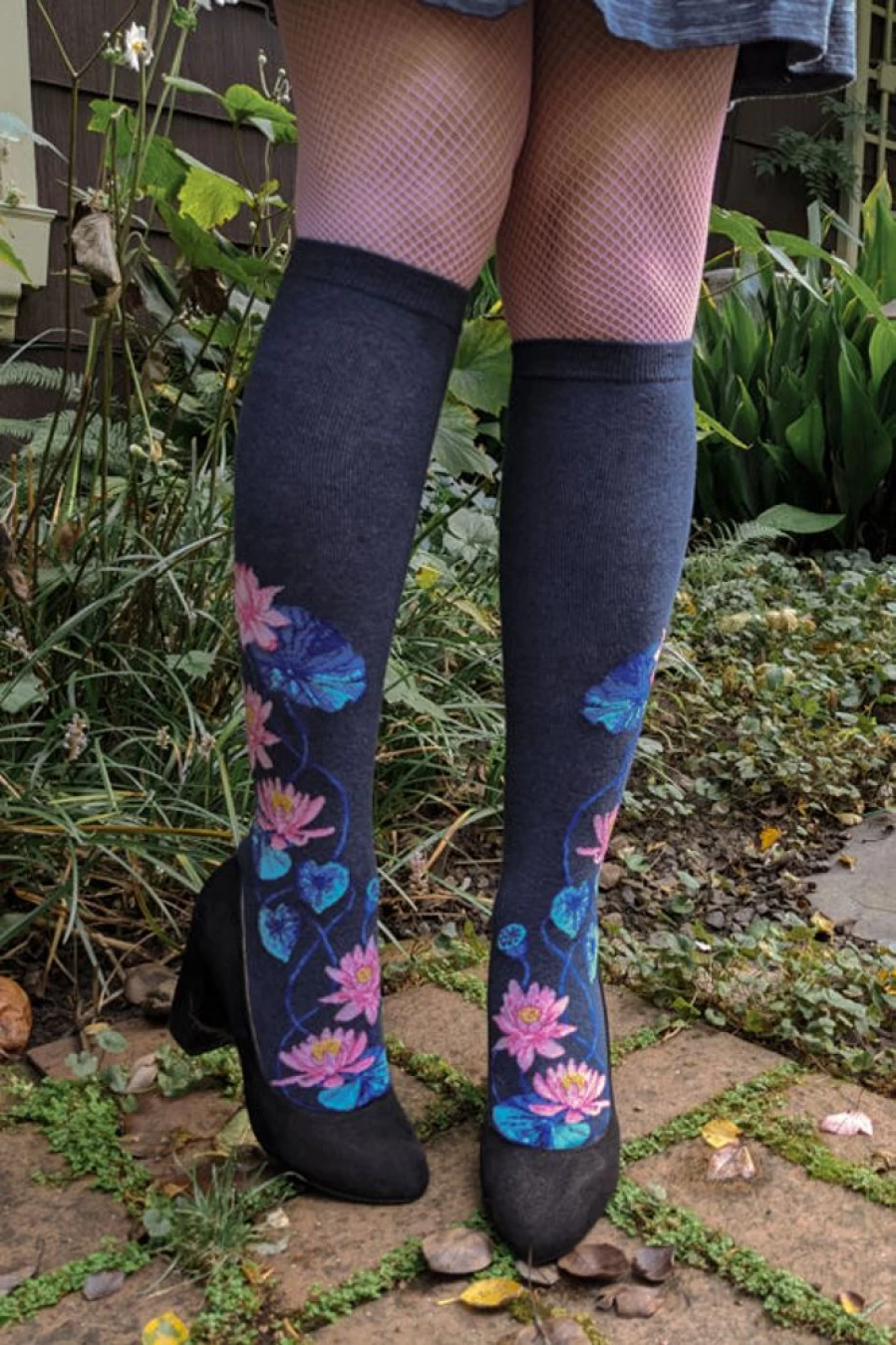 Mod Sock Women's Moonlight Lotus Knee High Socks - Floral Print Fashion Socks for Women