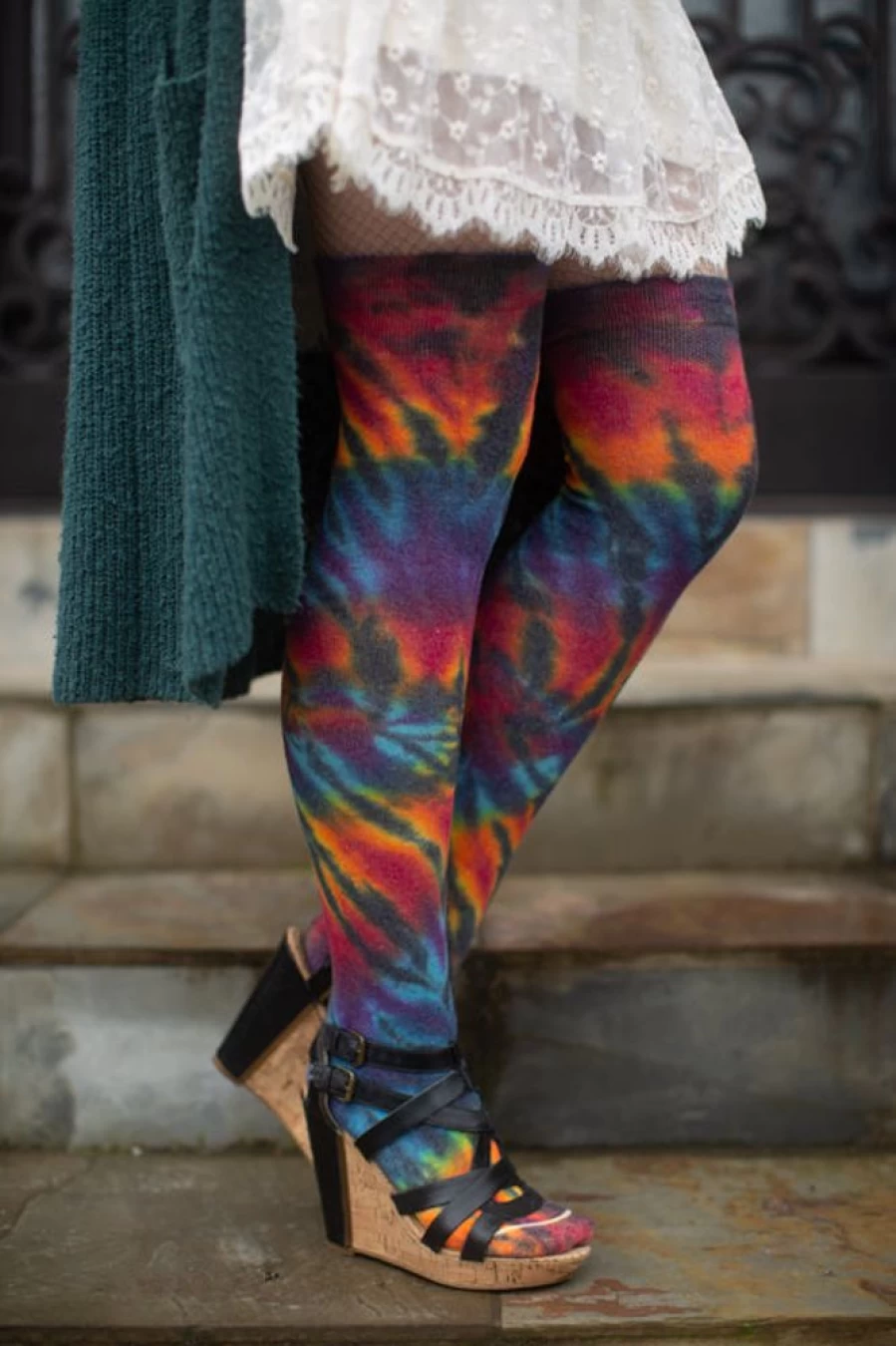 "Love Lite Precision Tie Dye Thigh High Socks - Vibrant Extraordinary Tie Dye Pattern"