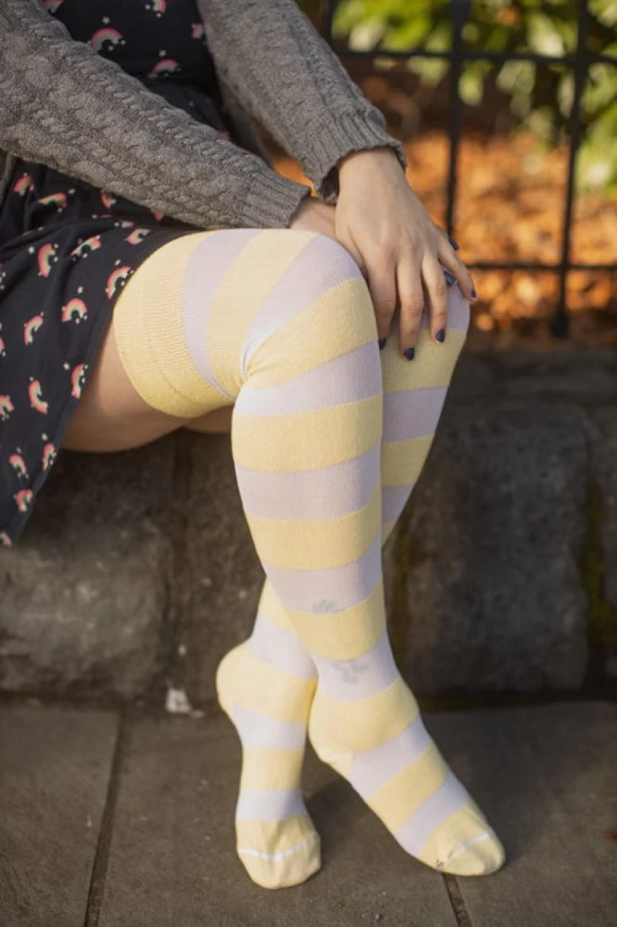 Dreamer Socks Oops! Extraordinary Thigh High Stockings with Gossamer Stripes
