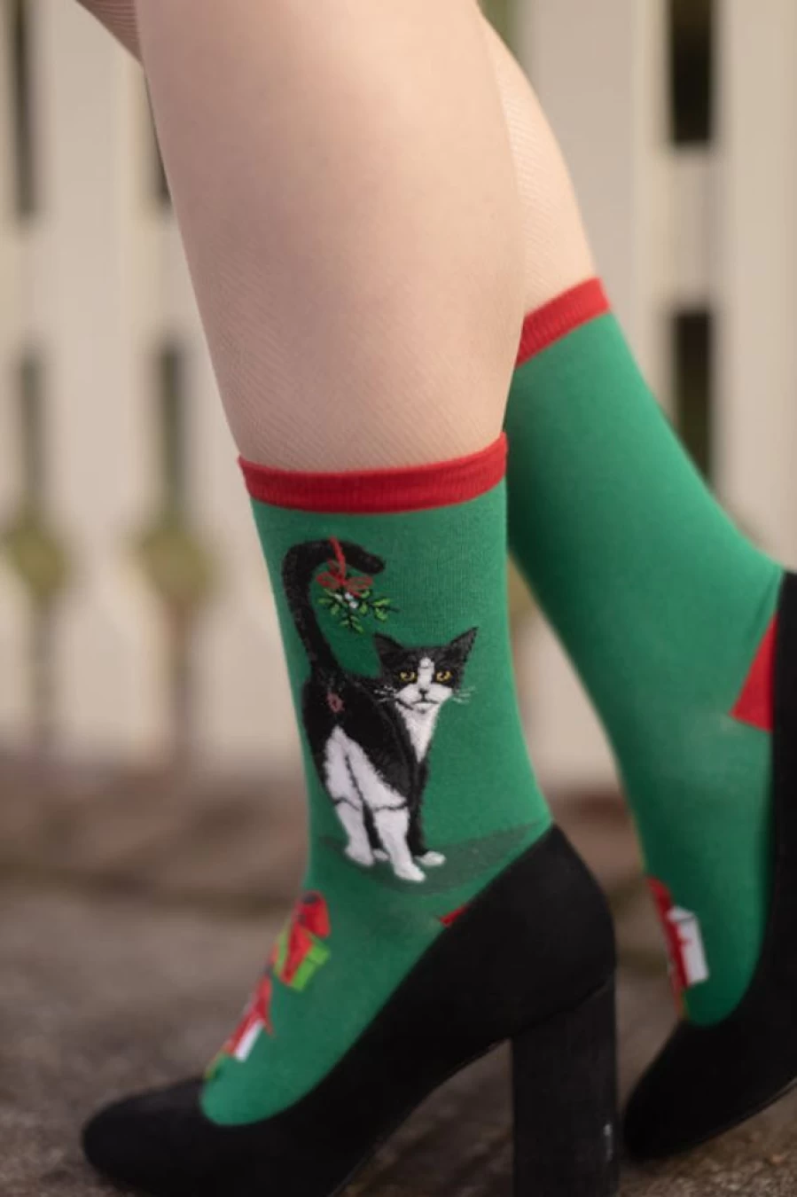 "Mod Sock Funny Cat Butt Christmas Socks - Holiday Novelty Crew Socks"